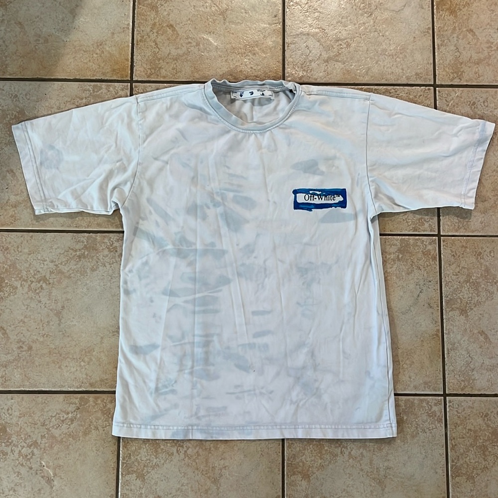 Off-White Summer Blue Arrow Graffiti‎ Print Short Sleeve Cotton T-Shirt, Small